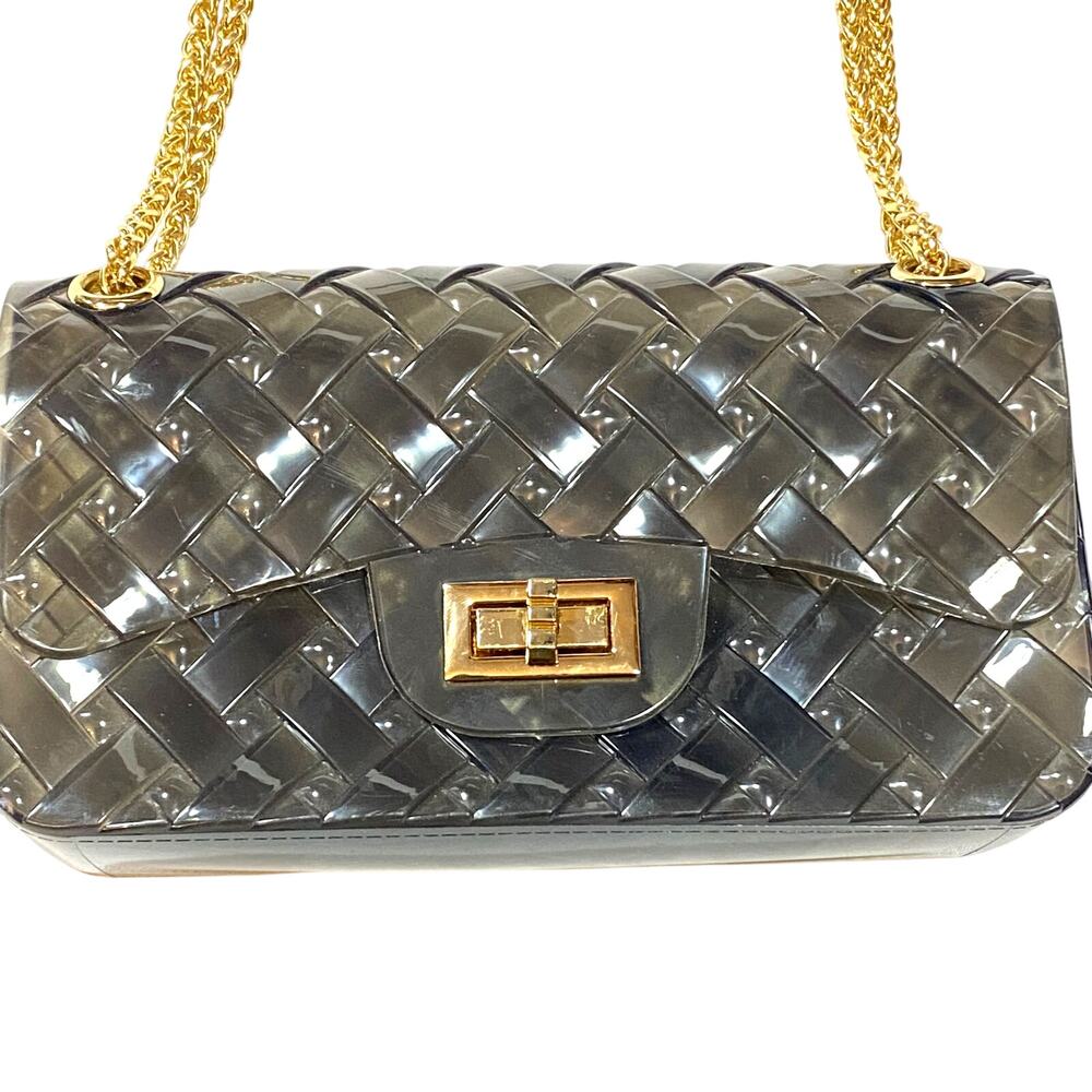 Crossi Transparent PVC Gray Purse Bag Shoulder Bag Handbag Clear Heavy Chain